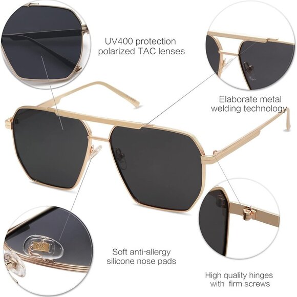 Oversized Polarized Sunglasses Women Men Vintage Metal Large Shades Cool UV - Picture 4 of 6